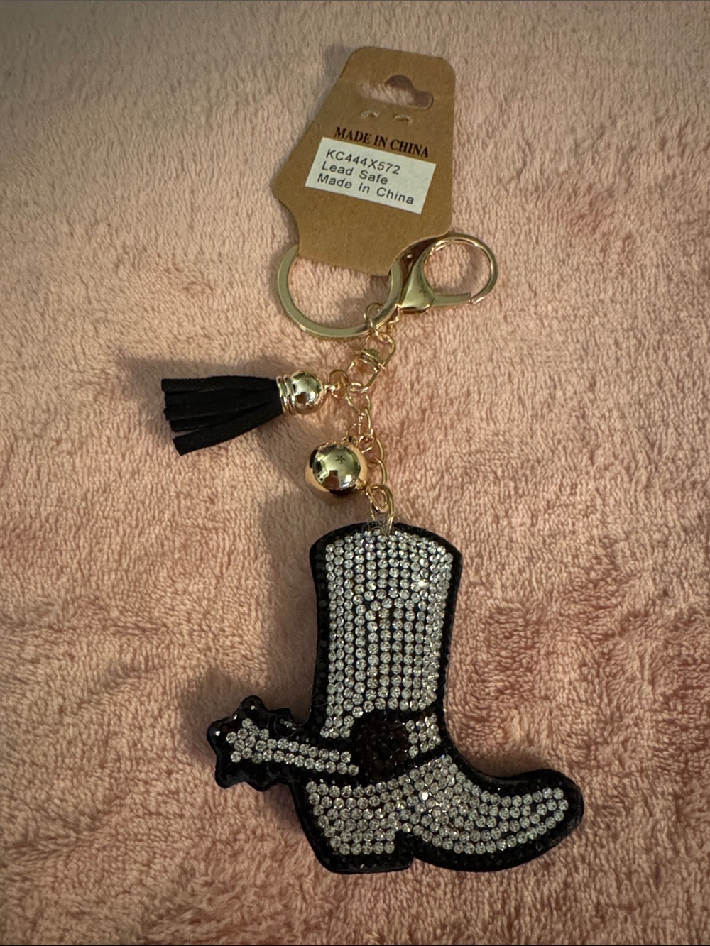 Rhinestone Cowboy Boot Keychain - Black